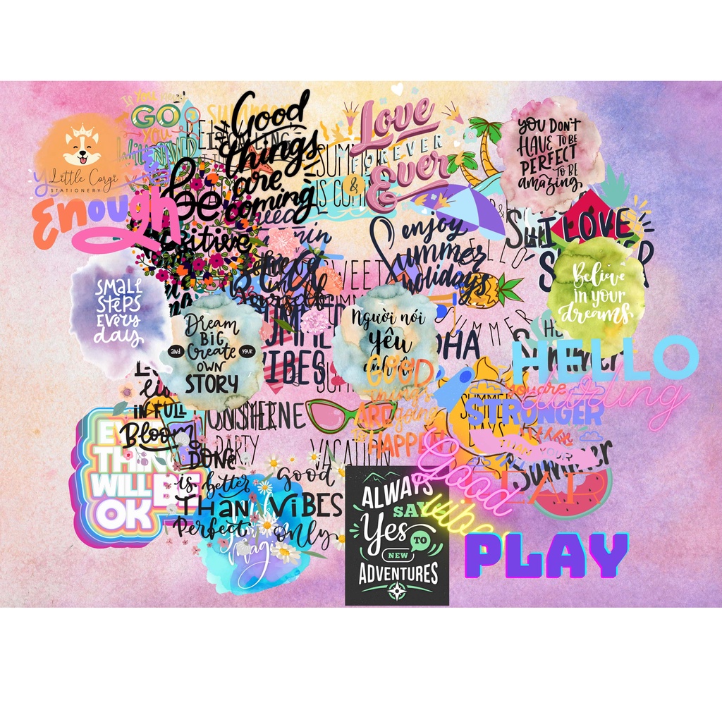 Set 20 hình dán sticker chữ viết tay calligraphy handwriting dễ thương trang trí sổ tay, toploader, máy tính