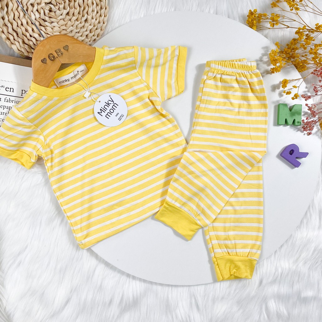 Bộ Tay Ngắn, Quần Dài THUN LẠNH MINKY MOM Sọc Kẻ Ngang Dễ Thương Cho Bé TN-TR07