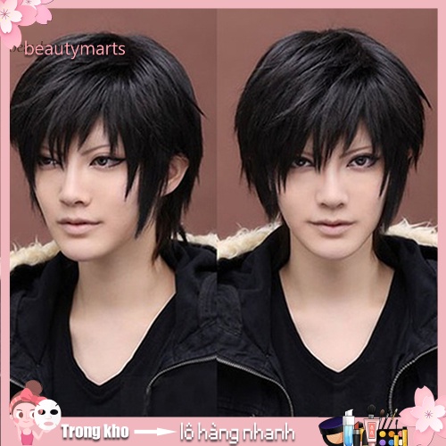 Bộ tóc giả ngắn màu đen bằng sợi tổng hợp chịu nhiệt kèm lưới đội hóa trang thời trang cho nữ
