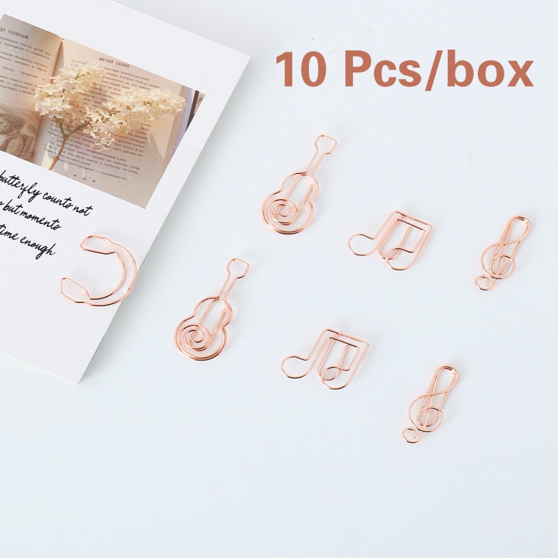 10 Pcs/box Music Symbol Design Rose Gold Paper Clip Bookmark Office Stationery Paper Clip