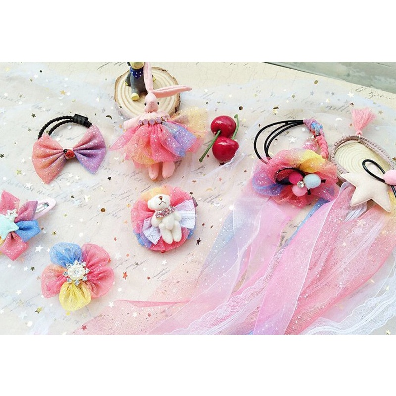 Ruy băng voan lưới phủ nhũ cầu vồng rộng 6cm