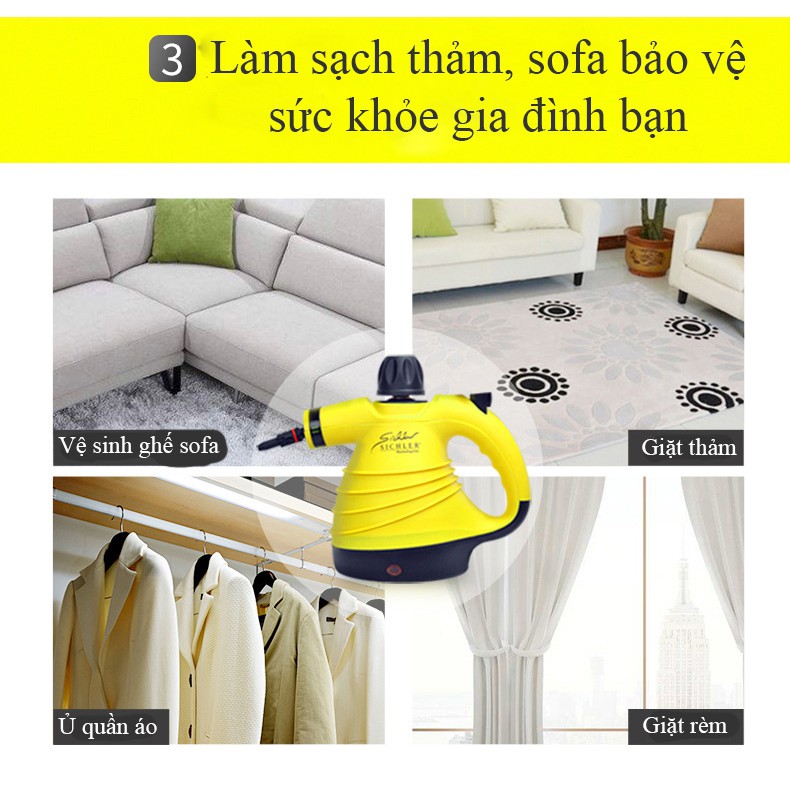 Máy làm sạch bằng hơi nước nóng SECUER làm sạch sofa, rèm cửa, đồ chơi của bé, gương, bếp gas..