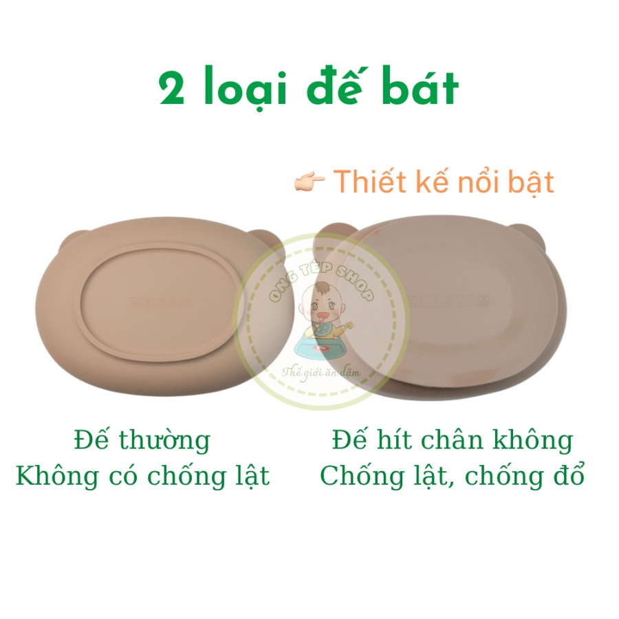 Set ăn dặm silicon 3 chi tiết: bát ăn dặm silicon, thìa muỗng silicon kèm khay ăn dặm silicon kiêm nắp đậy Bobby Doll