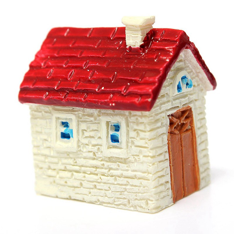 4pcs Miniature Resin Small House Ornaments Home Garden Landscape Decoration - 1pcs Red & 3pcs Blue