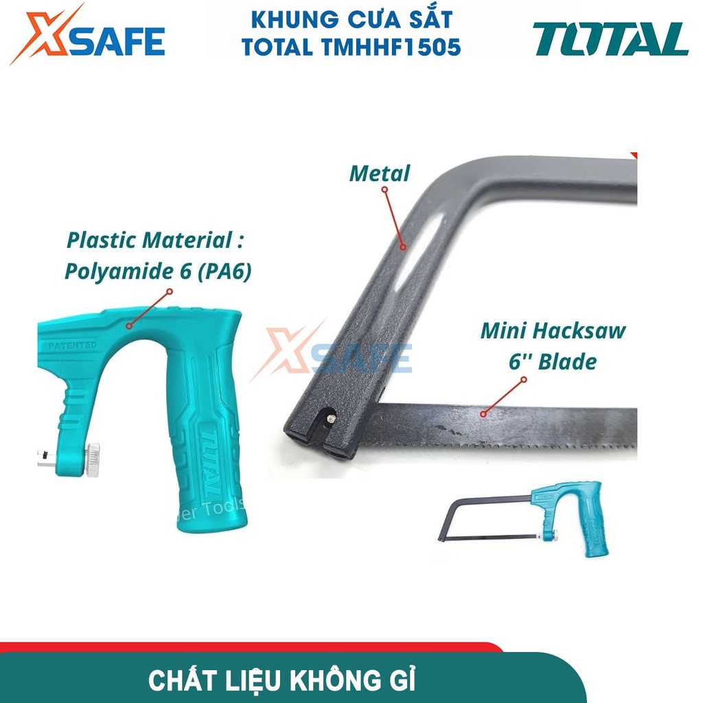 Khung cưa sắt mini TOTAL TMHHF1505, kích thước 150mm, tay cầm nhựa ABS thoải mái - chính hãng
