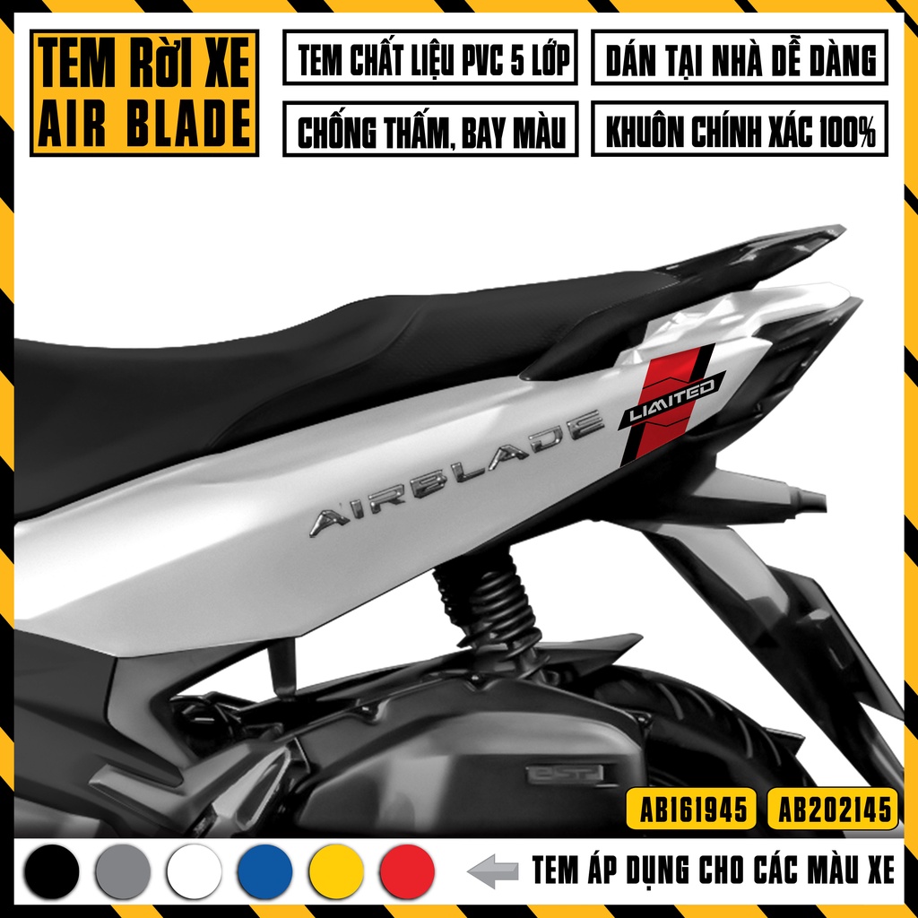 Tem Air Blade Thiết Kế Limited | AB45 | Decal Dán Xe Máy AirBlade AB 2016 2019 2020 2021 2022 Đỏ Đen Trắng Vàng Xanh ...