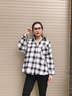 Áo sơ mi oversize caro đen trắng