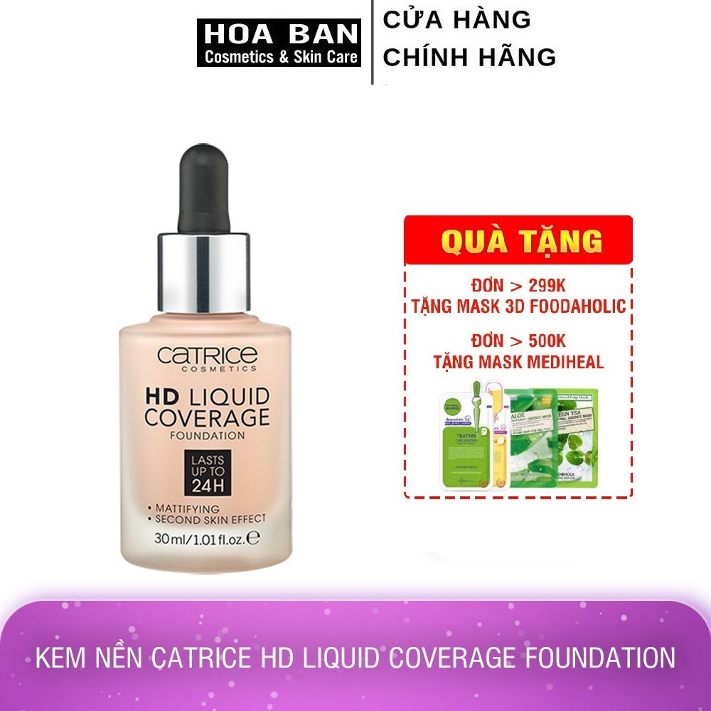 Kem nền kiềm dầu Catrice HD 24h Liquid Coverage Foundation che phủ tốt đủ tone