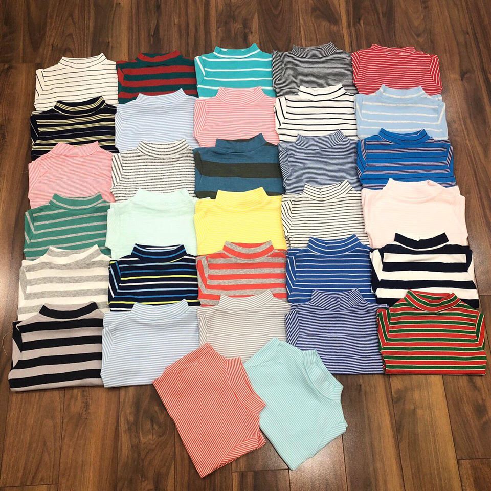 Bộ quần áo kẻ ngang bé gái bé trai thun cotton borip gymboree cổ 3cm dài tay giữ nhiệt Hàng xuất dư loại 1