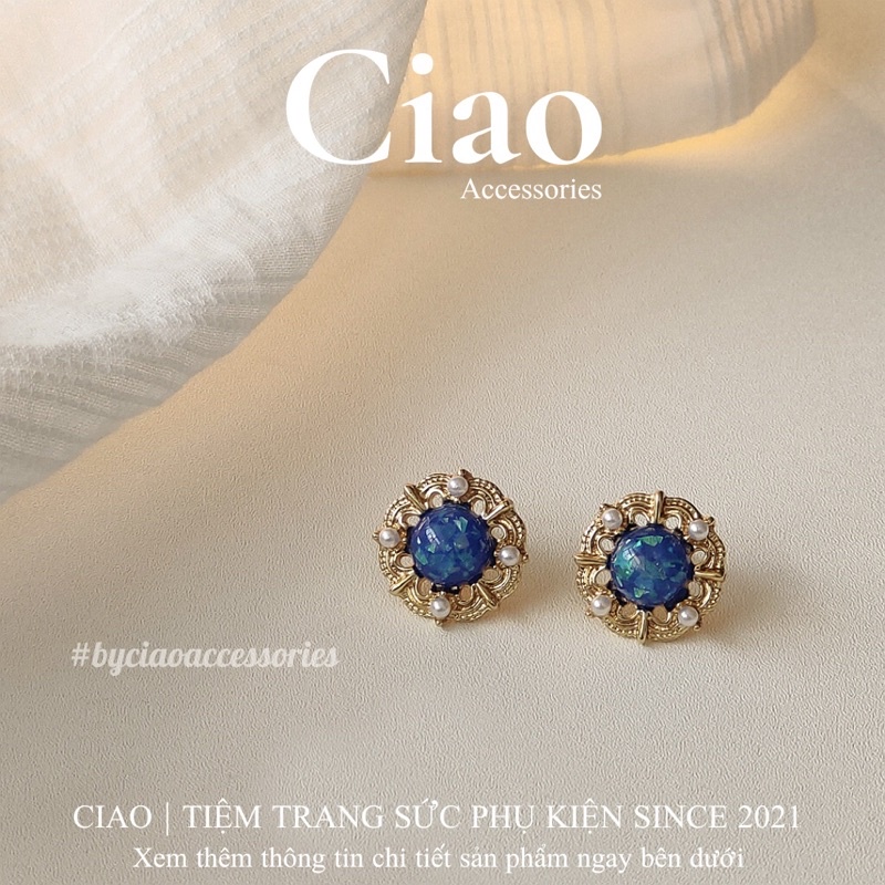 Khuyên tai/ Bông tai mạ bạc S925 thiết kế hoạ tiết lấp lánh Cat Eye Ciao