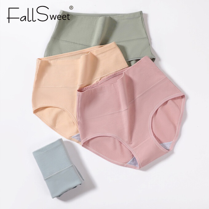 Bộ 2 cái quần lót FallSweet lưng cao bằng cotton mềm màu cơn cỡ M-2XL cho nữ