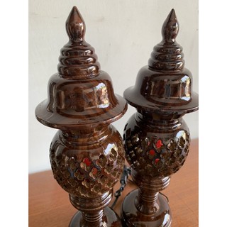ĐÈN BÀN THỜ - Cặp Đèn tổ ong gỗ 34cm