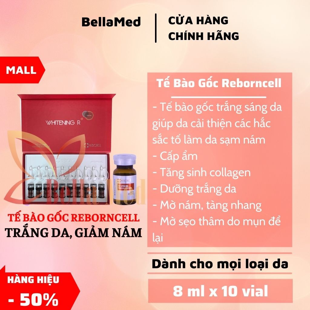 Tế bào gốc hỗ trợ giảm nám trắng da Reborncell VC Vitamin Ampoule hộp 10 lọ x 8ml