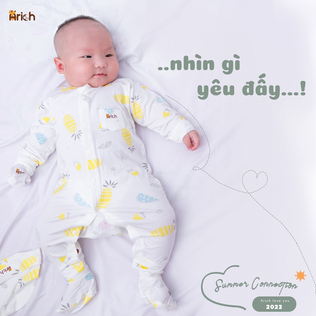 Bộ body dài tay họa tiết Arich vải sợi tre (size từ newborn đến 18 tháng)