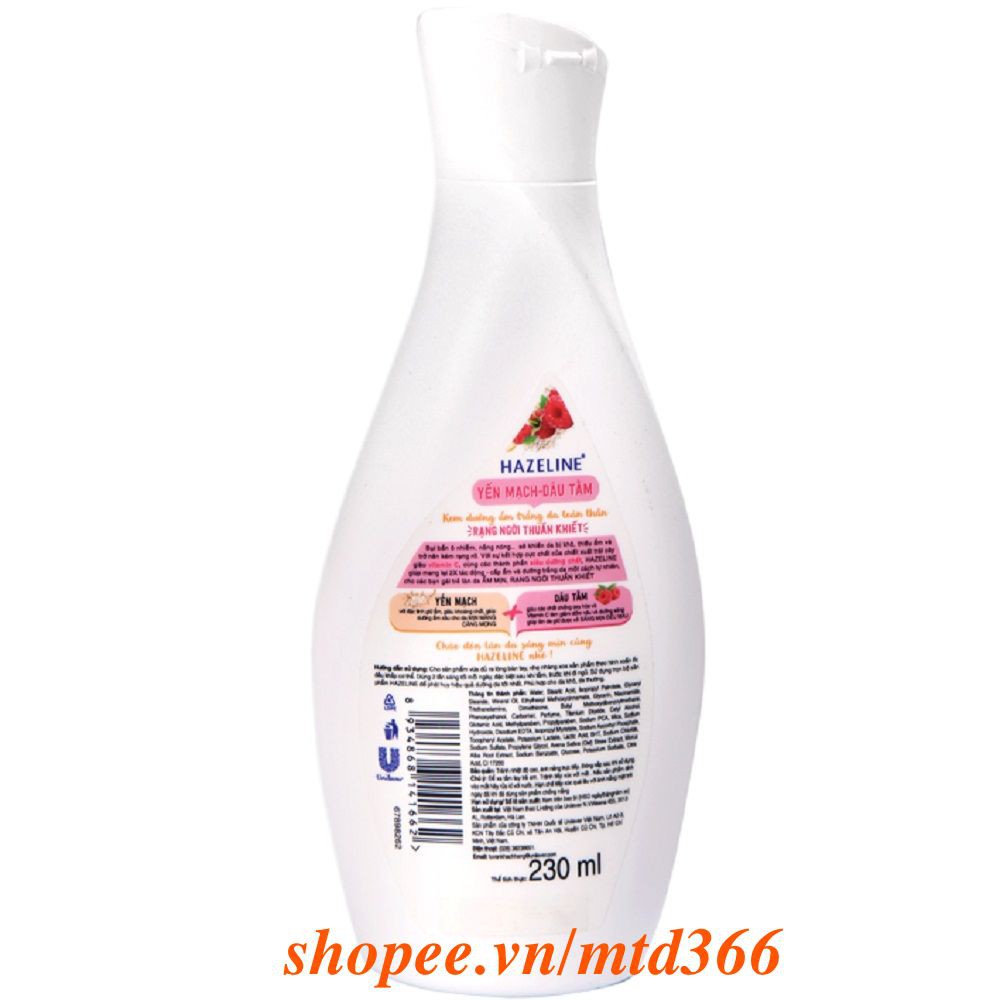 Sữa Dưỡng Thể 230ml Hazeline Dưỡng Ẩm Yến Mạch Dâu Tằm Chính Hãng.