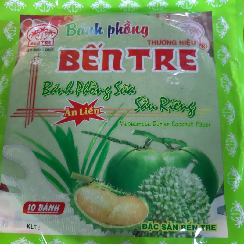 Bánh phồng sữa lá dứa sầu riêng hiệu Bến Tre loại đặc biệt( bịch 10 bánh 400g)