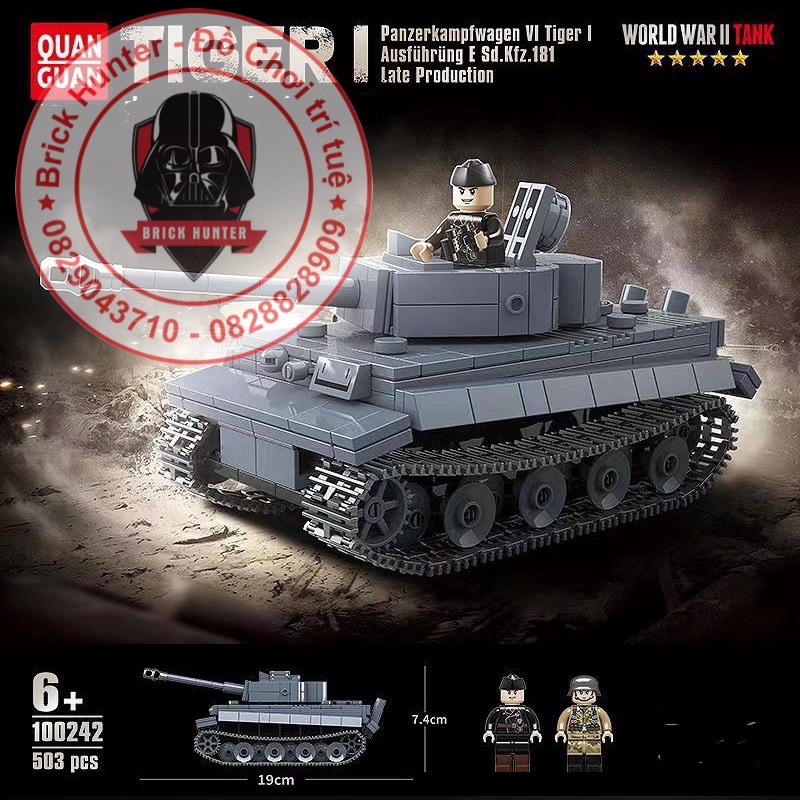 Army Quan guan 100242 World War II Bộ đồ chơi lắp ráp xe Tank Tiger 1 của Đức Quốc Xã
