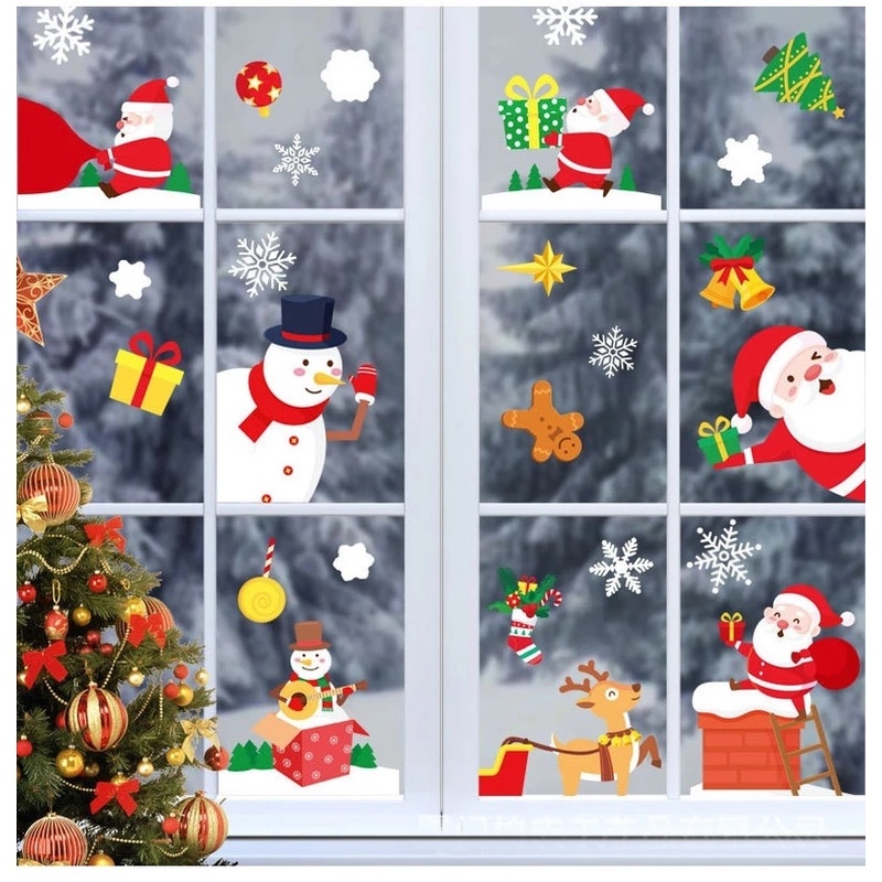 Miếng dán họa tiết ông già noel/ người tuyết dễ thương trang trí cho Giáng Sinh