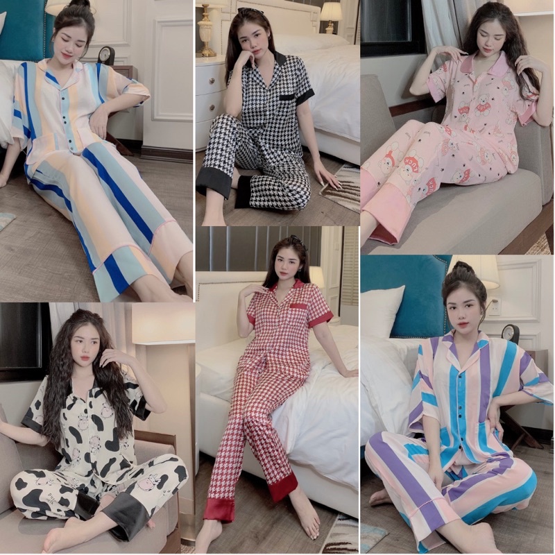 Đồ bộ pijama, bộ lụa mặc nhà tay ngắn quần dài thiết kế cao cấp chất liệu mát lịm