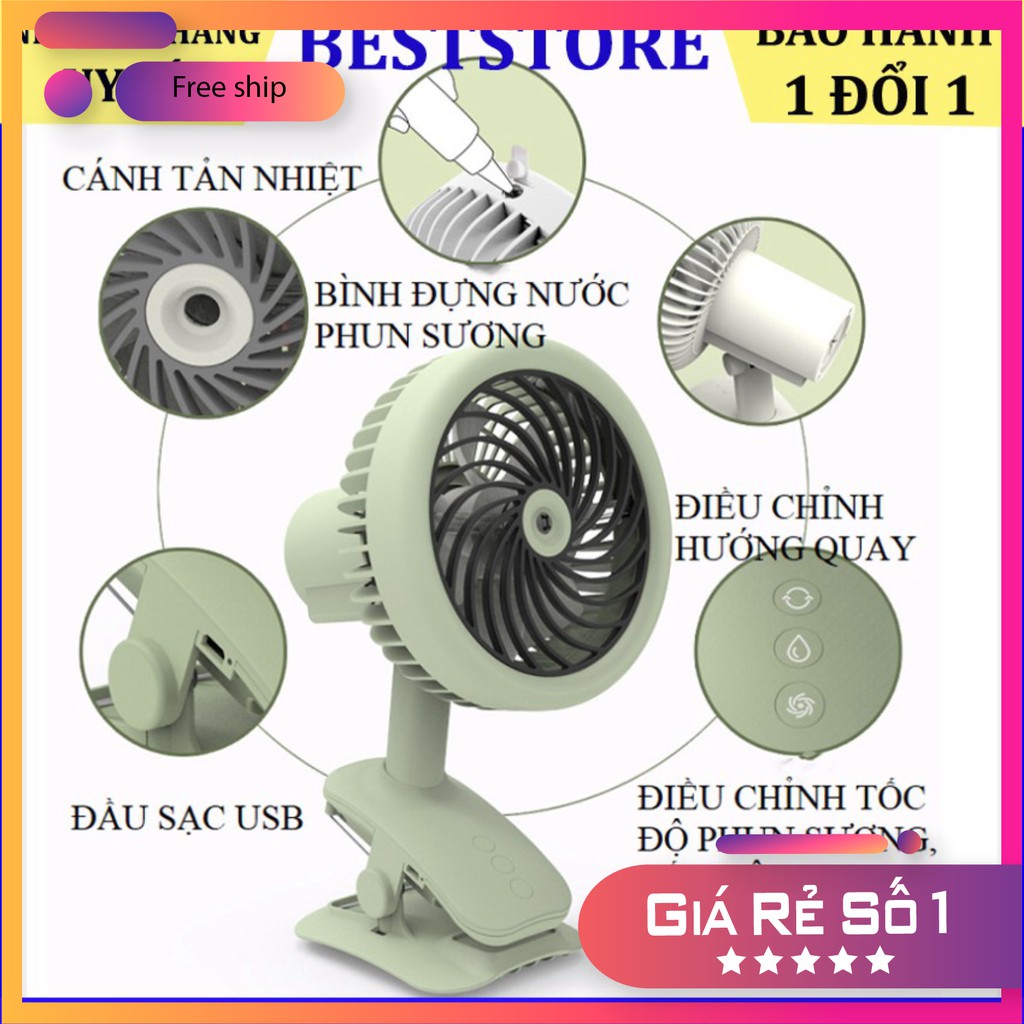 Quạt Phun Sương Mini Tích Điện 3 Tốc Độ Gió, Để Bàn, Có Kẹp Bàn, Quạt Điều Hoà hơi nước Clip Fan | BigBuy360 - bigbuy360.vn