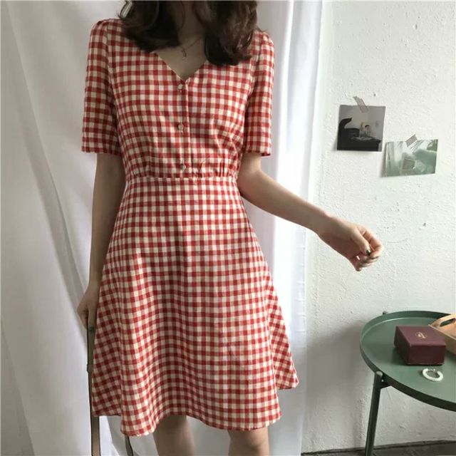 VÁY KẺ CARO ĐỎ SIÊU SANG