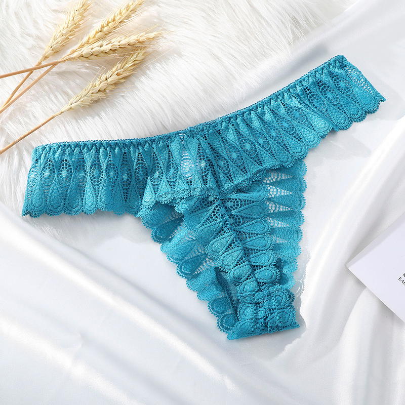 Quần lót lọt khe LEVAO chất liệu thoáng khí phối ren xuyên thấu thời trang quyến rũ cho nữ