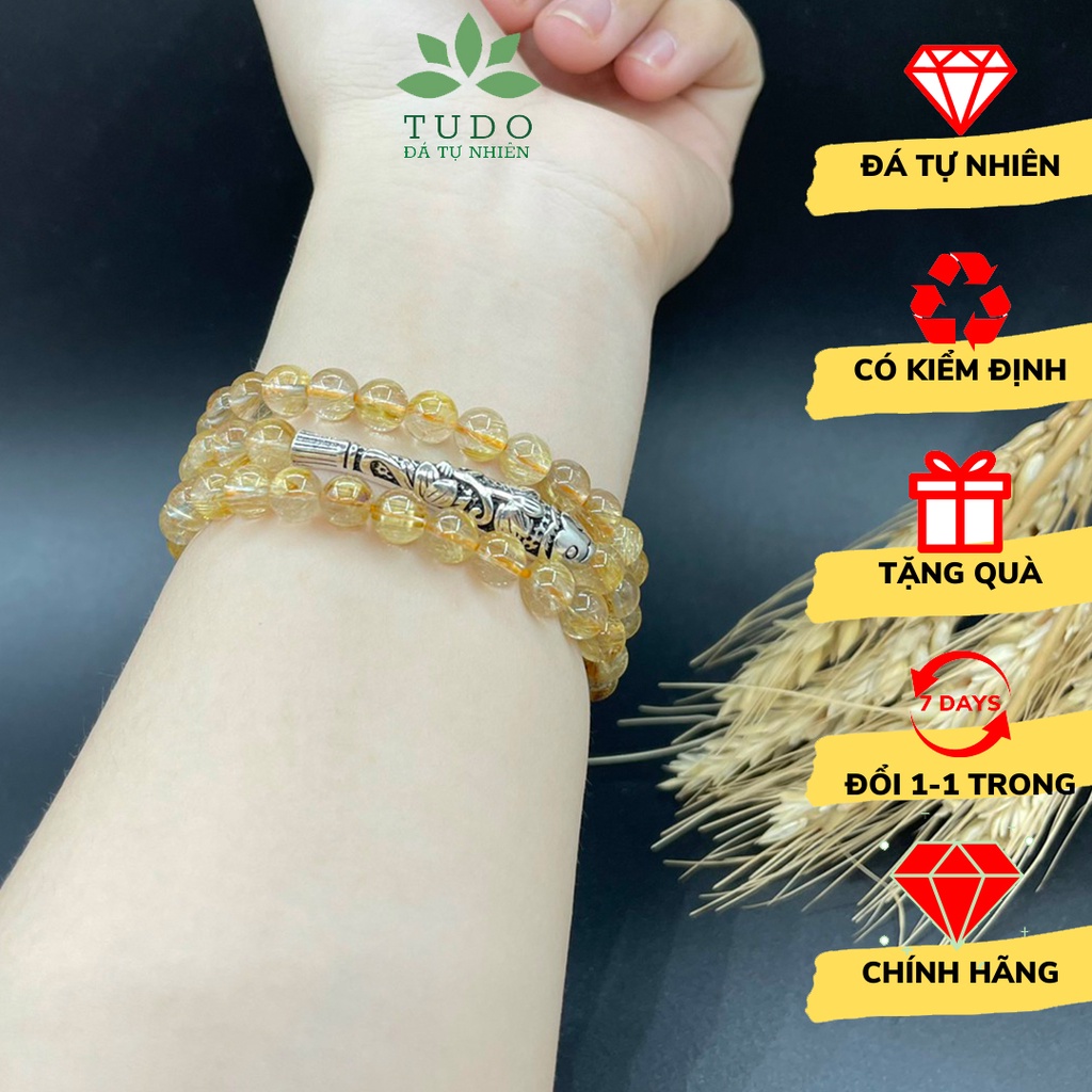 Vòng tay quấn 3 TUDO T.A Tóc Vàng 6-7li mix cá chép vô ưu - Tài Lộc & Bình An - nữ Thổ Kim