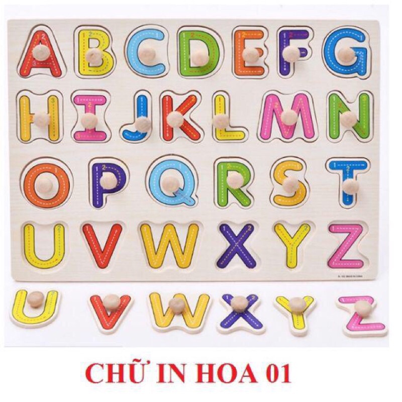 Đồ chơi trí tuệ - Bảng núm gỗ ghép hình loại 1 dày cho bé phá triển tư duy và ngôn ngữ