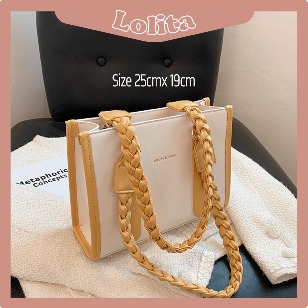 Túi Xách Nữ Tote Kẹp Nách LILAS Baggu Da PU Dây Đan Khoá Kéo