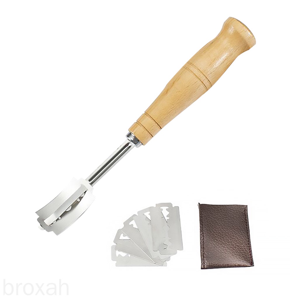 Dụng Cụ Cắt Bột Bánh Mì Bằng Thép Không Gỉ Tay Cầm Gỗ Có Nắp Đậy Pu Tiện Dụng