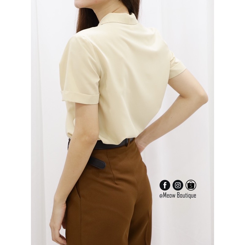 [Hình thật tự chụp] Sơ Mi Trắng Nữ Công Sở Tay Ngắn Meow Boutique | BigBuy360 - bigbuy360.vn