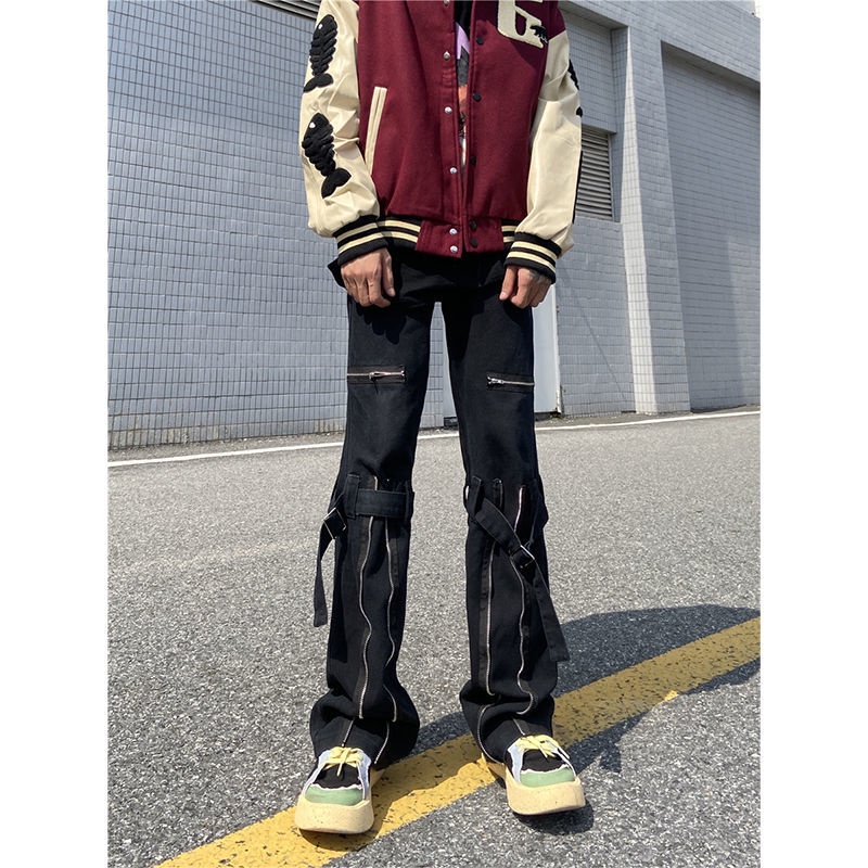 Quần Dài Denim Phối Khóa Kéo Phong Cách Đường Phố Âu Mỹ Cá Tính Cho Nam