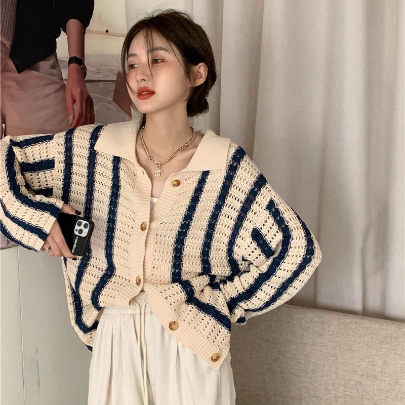 Áo khoác cardigan dệt kim dáng rộng màu sắc cá tính dễ phối đồ cho nữ