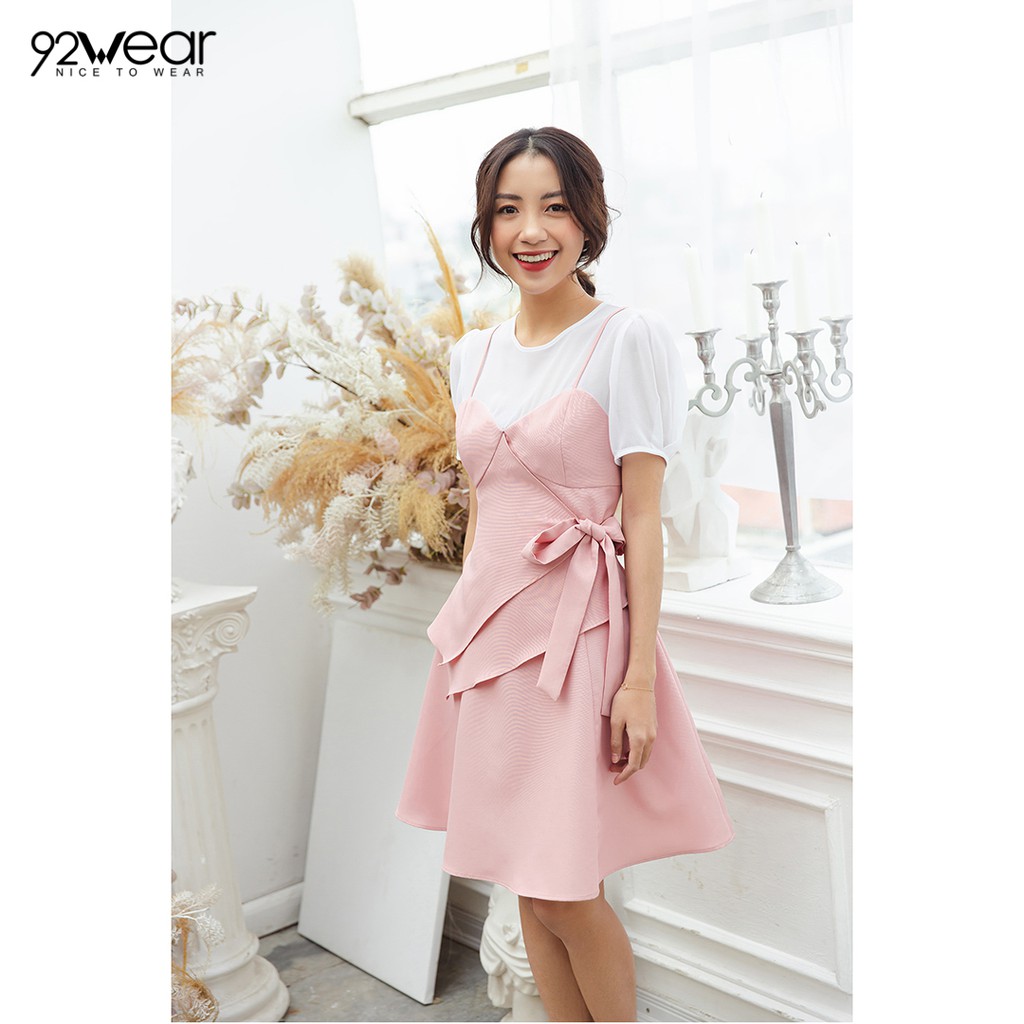 Đầm xòe nữ ngắn tay phối áo trắng 92WEAR DEW0642 | BigBuy360 - bigbuy360.vn