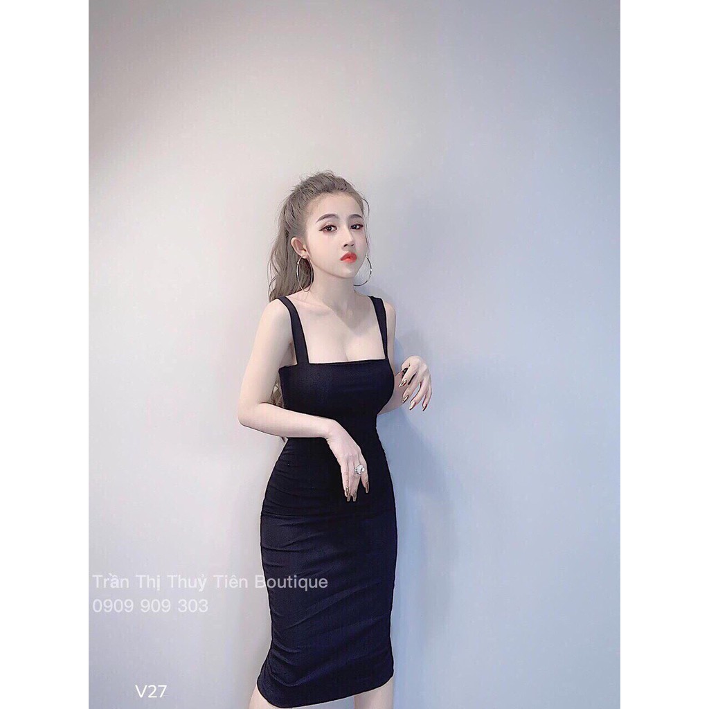 Đầm 2 dây bản vuông xẻ tà sau cực sang chảnh sexy