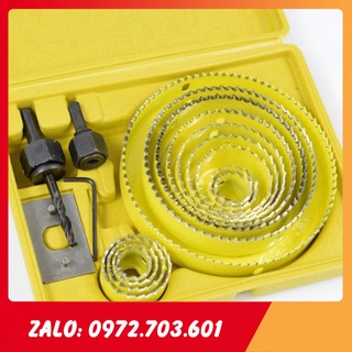Bộ mũi khoét thạch cao, gỗ_ Dụng cụ khoét lỗ gỗ trần nhựa thạch cao 16 món, khoét đa năng vàng