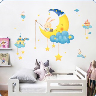 Decal trang trí phòng bé mặt trăng - giấy dán tường