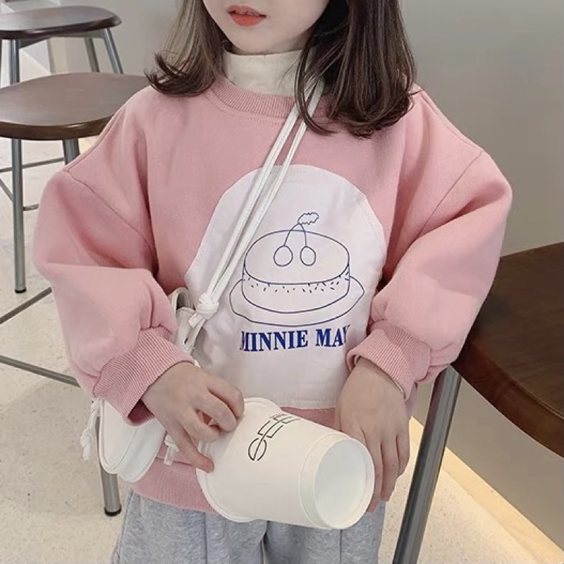 Áo Hoodie Chất  Nỉ Bông Thu Đông Màu Hồng Họa Tiết Bánh Sinh Nhật Cho Bé Từ 8 - 22KG ( 1 - 7 Tuổi )