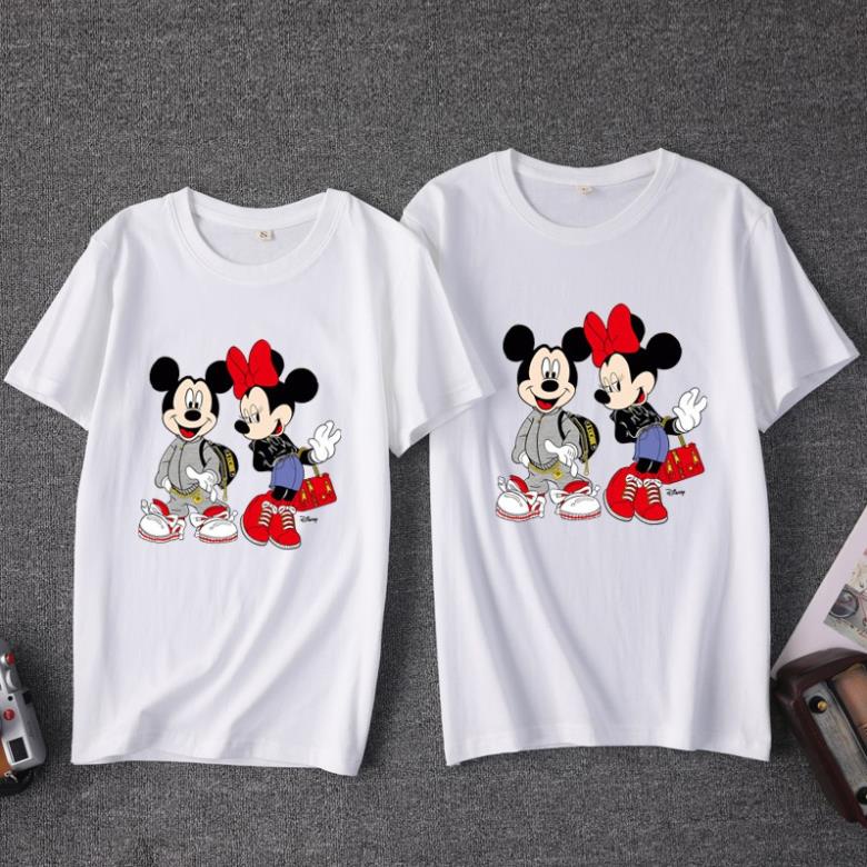 Áo thun nam nữ cặp đôi in hình chuột Mickey form rộng cổ tròn cá tính ( 2 cái)
