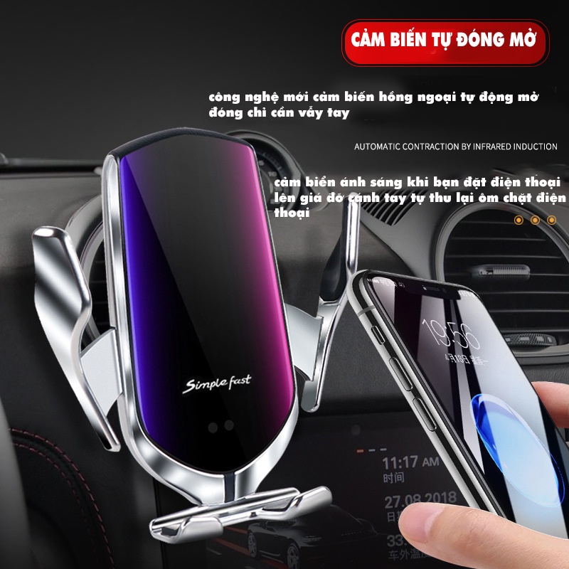 Giá đỡ sạc không dây trên ô tô SIMPLE FAST R2 thế hệ mới công nghệ sạc nhanh 10W cảm biến đóng mở tự động | BigBuy360 - bigbuy360.vn