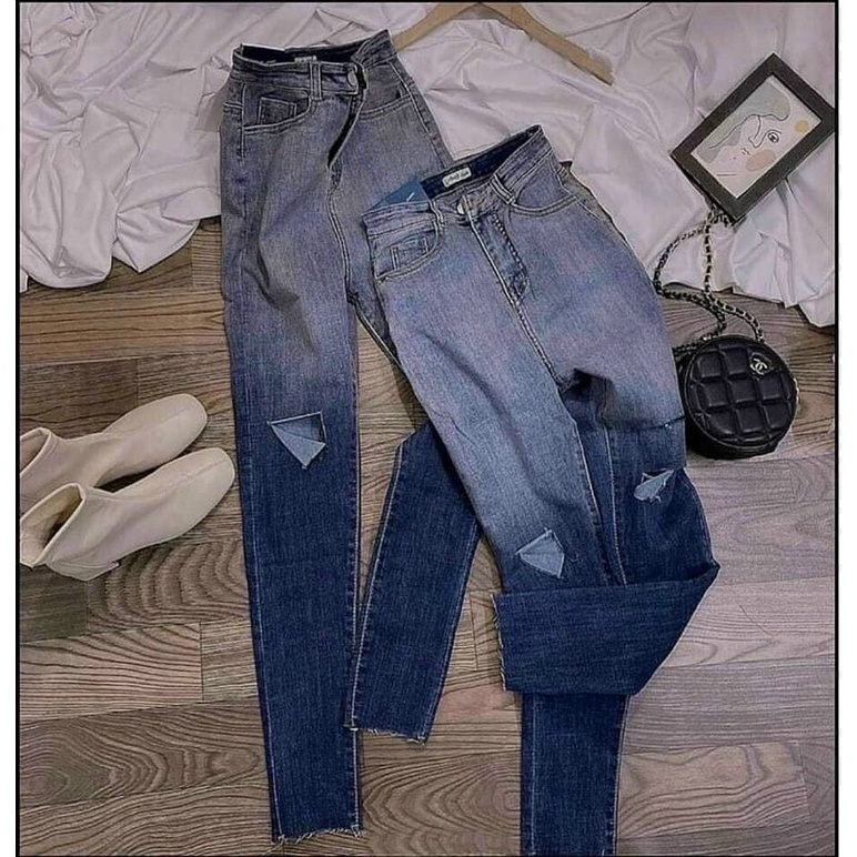 Quần jeans loang ôm giãn cắt rách gối cá tính B110