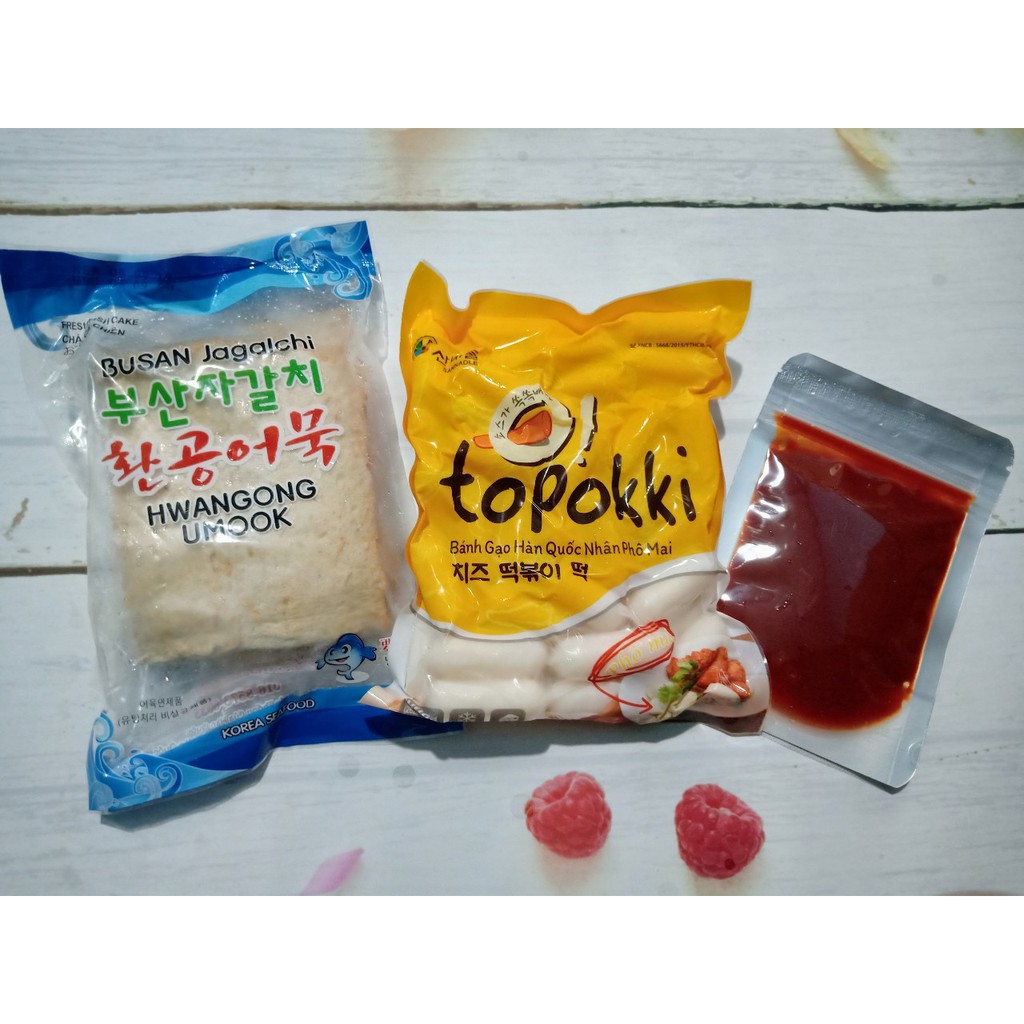 500g bánh gạo nhân phô mai + chả cá + sốt đủ nấu tokpokki