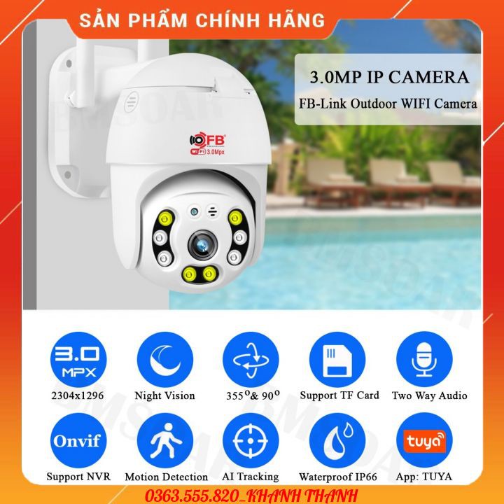 Camera IP WIFI FB-Link TY301 3.0MP (Phần mềm Tuya, Quay theo chuyển động, Đàm thoại 2 chiều) + Adapter