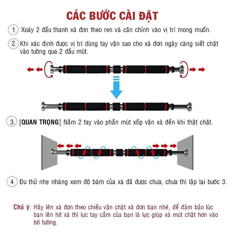 Thanh Xà Đơn Gắn Tường Gắn Cửa Tại Nhà Inox Không Cần Bắt Vít Có Thể Điều Chỉnh Chiều Dài