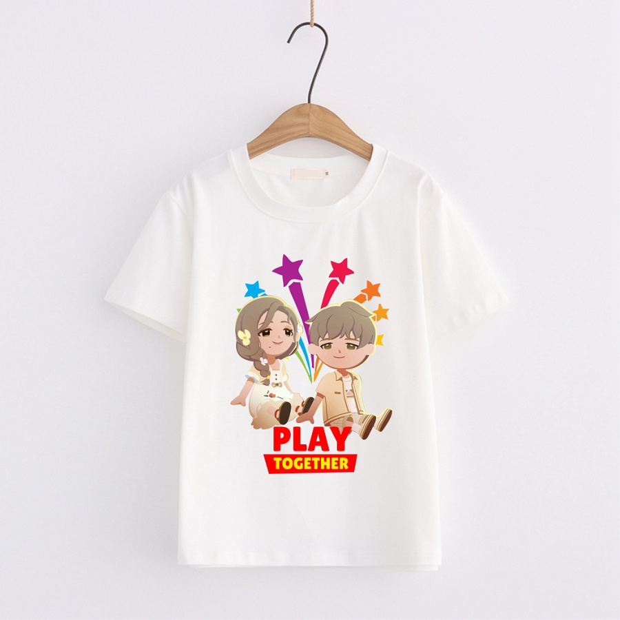 Áo thun cho bé in hình Play Together màu trắng đủ size cho bé trai bé gái