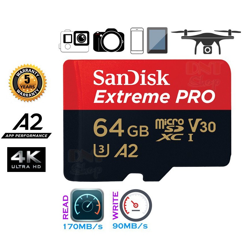 Thẻ nhớ Extreme PRO A2 64GB V30 U3 4K Class 10 170MB/s - Tốc Độ Siêu Cao