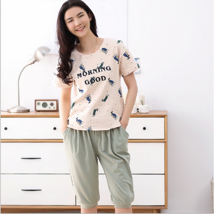 [ẢNH THẬT] Đồ Bộ mặc nhà lửng nữ cotton 100% kiểu dáng Hàn Quốc, họa tiết đáng yêu, trẻ trung (M)-SHOP THỦY BÔNG ཉིཾ '