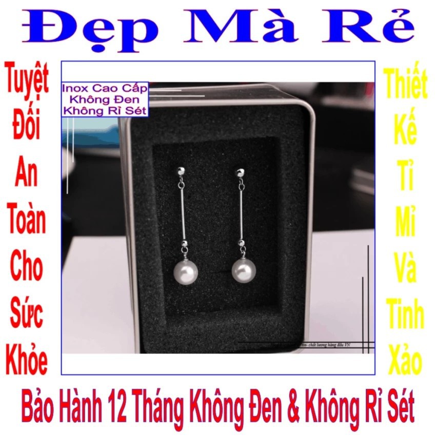 Bông tai nữ kiểu tòn ten ngọc trai nhân tạo và bi BTNUTONTEN00009T020049 màu trắng