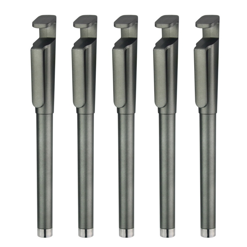 Set 5 Bút Bi Mực Gel 3 Trong 1 Màu Đen Có Thể Tái Sử Dụng Kèm Giá Đỡ Điện Thoại 0 5mm