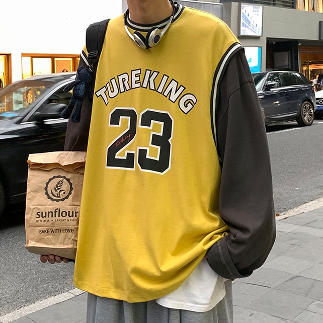 Áo thun dài tay dáng rộng in kỹ thuật số thời trang cho nam